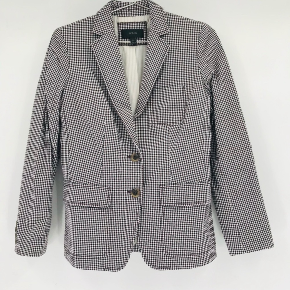 J Crew Women's Rhodes Blazer in Micro Gingham Red Navy Size 2